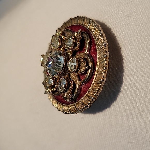 Vintage Round Gold Brown Rhinestone Brooch - Picture 12 of 12